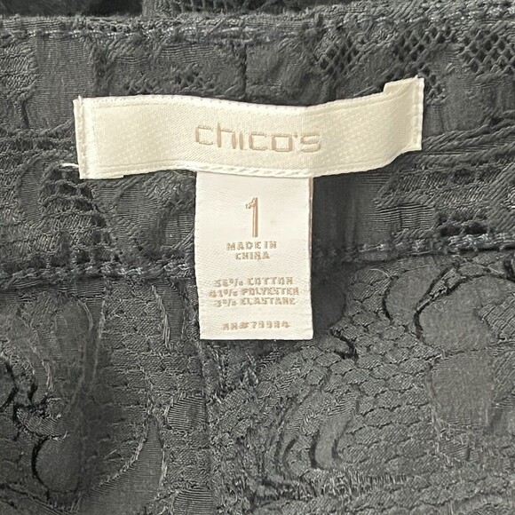 Chicos Womens Size 1 US 8 Black Lace Print Pants - Picture 4 of 4